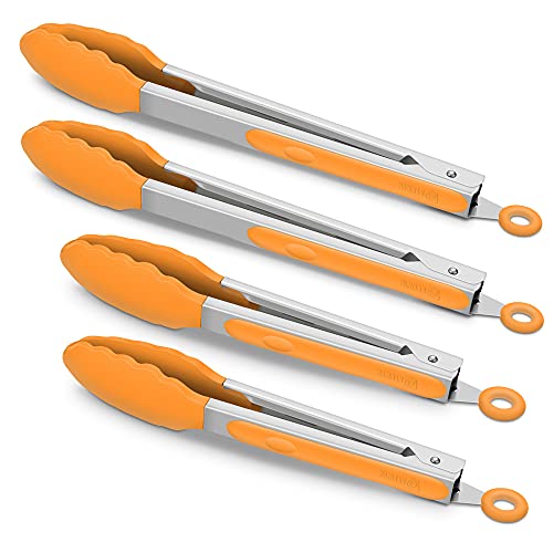 4 Pack Orange Silicone Kitchen Tongs Set (4 Count)