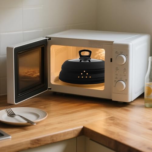 Microwave Splatter Cover Glass 10.5 Inch Microwave Cover for Food with Handle Collapsible Silicone Microwave Cover with Steam Vent for Pot Plate Bowl