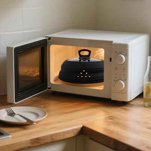 Microwave Splatter Cover Glass 11.8 Inch Microwave Cover for Food with Handle Collapsible Silicone Microwave Cover with Steam Vent for Pot Plate Bowl