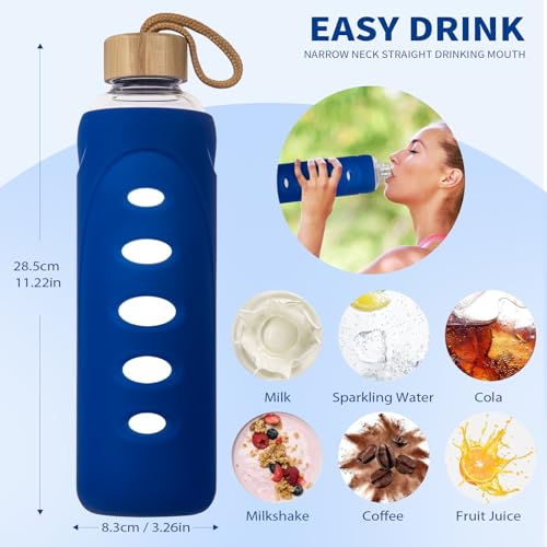 32 oz Narrow Mouth Glass Water Bottle with Windowed Silicone Sleeve
