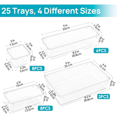 25 PCS Clear Plastic Drawer Organizers Set (25 Count)