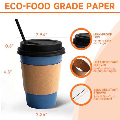 100 Pack 12 oz Disposable Coffee Cups with Lids and Sleeves (100 Count)