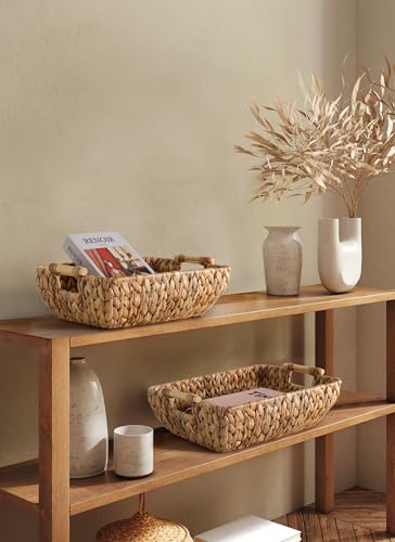 Water Hyacinth Storage Baskets with Wooden Handles (2 Count)