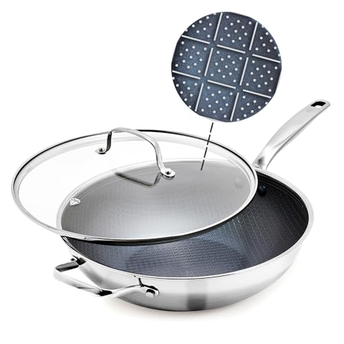 Hybrid Nonstick Stainless Steel 12” Wok with Lid