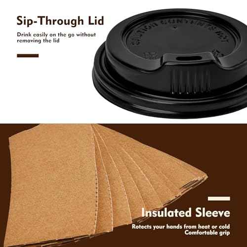 16 oz 500 Pack Disposable Coffee Cups with Lids & Sleeves (500 Count)