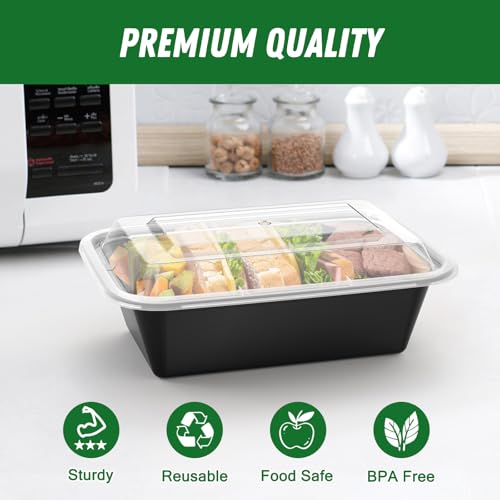 50 Pack (100-Piece) 24 oz Meal Prep Containers Reusable with Lids (50 Count)