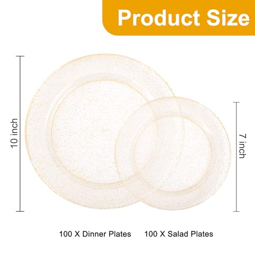 200 Pcs Gold Glitter Plastic Plates (200 Count)