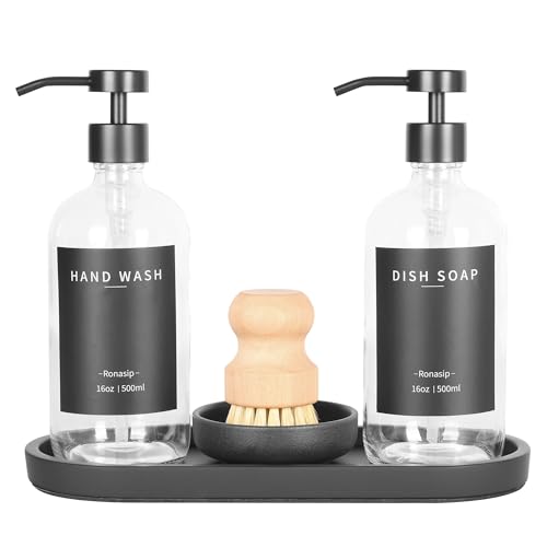 Set of 5 Kitchen Soap Dispenser Set 16 Oz Glass Hand Dish Soap Dispenser with Stainless Steel Pump (5 Count)