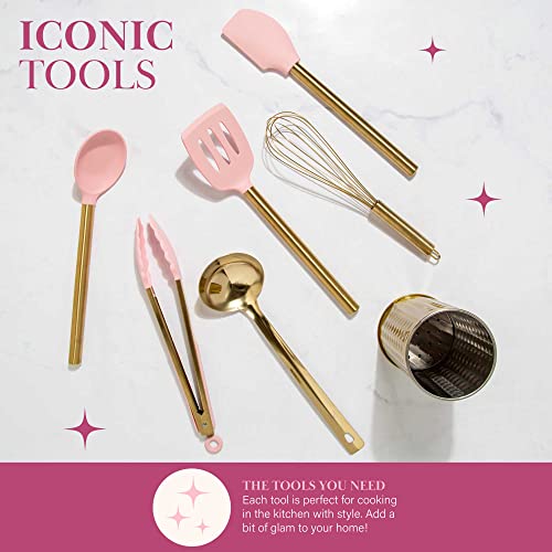 Kitchen Set Tool Crock with Silicone Cooking Utensils