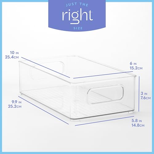 Plastic Food Storage Clear Container Bin with Handles for Organizing Kitchen