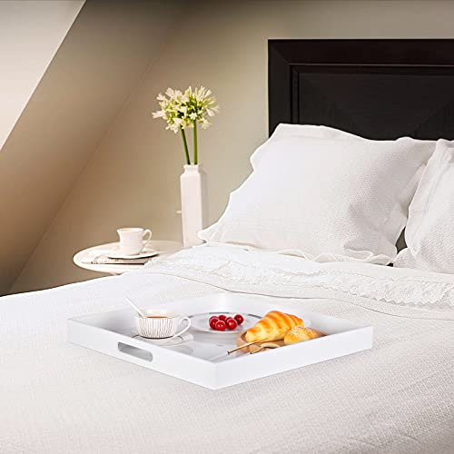 White Acrylic Ottoman Tray with Cutout Handles 24x24 Inch Over