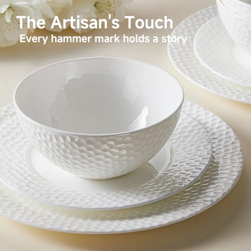 18Pcs Hammered Rim White Bone China Set