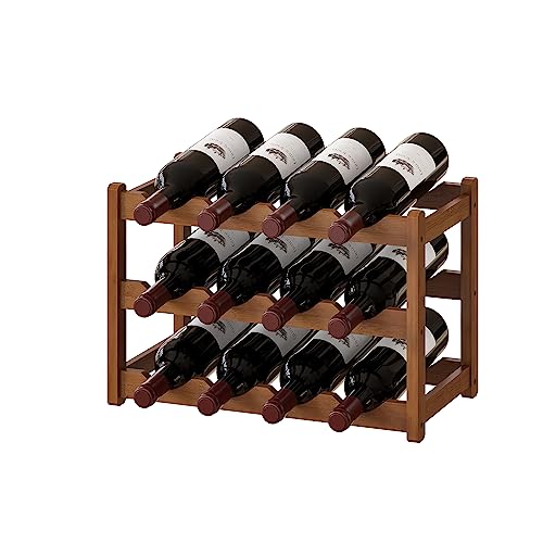 Bamboo Wine Rack Wine Storage Cabinet Shelf 12 Bottle Wine Racks Countertop Sturdy for Kitchen Dining Room Pantry