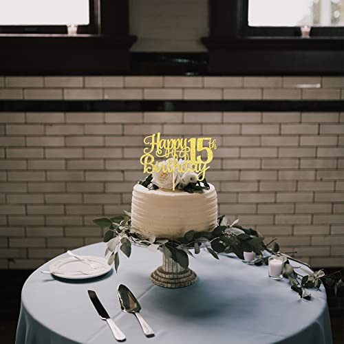 1 PCS Happy 15th Birthday Cake Topper Gold Glitter Cheers to 15 Years Birthday Cake Pick Mis Quince 15 Fabulous Cake Decoration for Happy 15th Birthday Theme Party Decorations Supplies