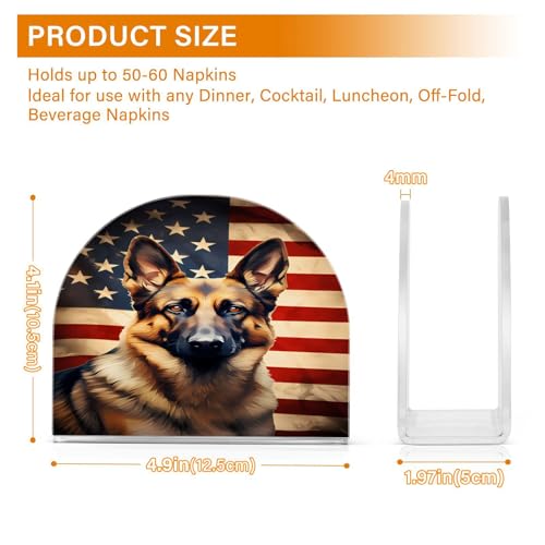 Dog German Shepherd American Flag Napkin Holder for Table Paper Napkins Holder Acrylic Tissue Dispenser Kitchen Dining Room Bathroom Party Car Decor