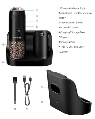 Gravity Electric Salt and Pepper Grinder Set with Charging Base (2 Count)