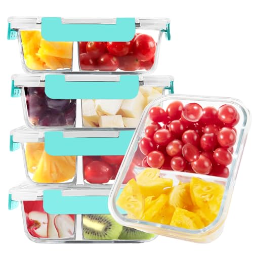5 Pack 35 Oz Glass Meal Prep Containers 2 Compartments (5 Count)