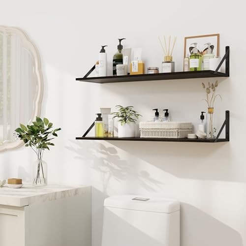 Black Deep Floating Shelves for Wall (2 Count)