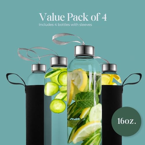 16 oz Glass Water Bottles (4 Count)