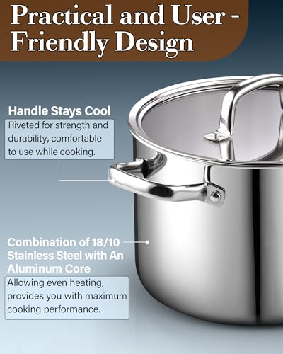4 Quart Tri Ply Clad Stainless Steel Stock Pot with Lid