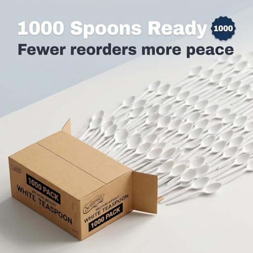 Plastic Spoons White Heavy Duty Disposable Teaspoons (1000 Count)