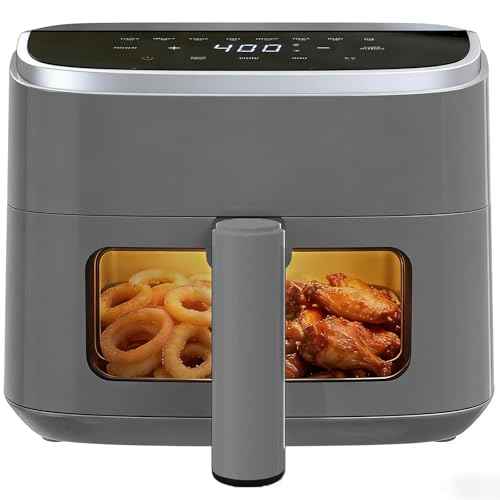 8-in-1 Air Fryer 4 Qt, Digital Preset Airfryer with Visible Window, Nonstick and Dishwasher-Safe Basket for Chips, Bake, Wings, 60-Min Timer, 1500W, Gray