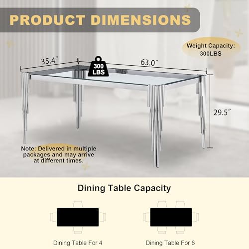63'' Modern Glass Dining Table for 4
