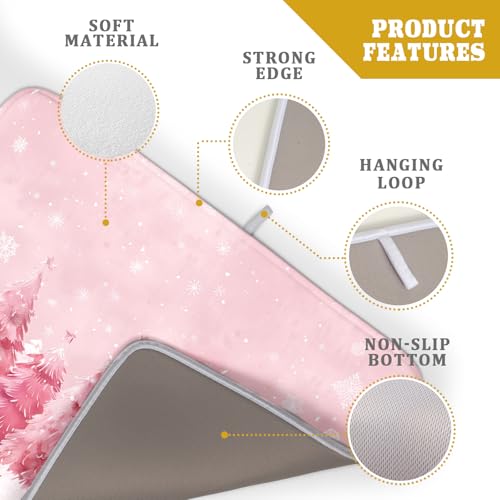 Pink Trees Dish Drying Mats Christmas Snowy Decor Drying Pad Kitchen Countertop Drainer Rack Mat 18 X 24 Inch