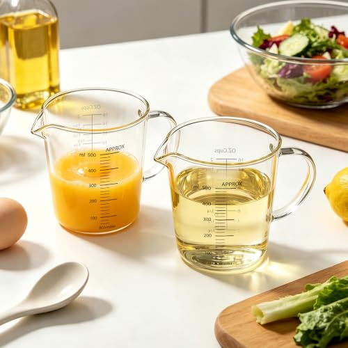 Glass Measuring Cups High Borosilicate 500ML 2CUPS [Insulated Handle