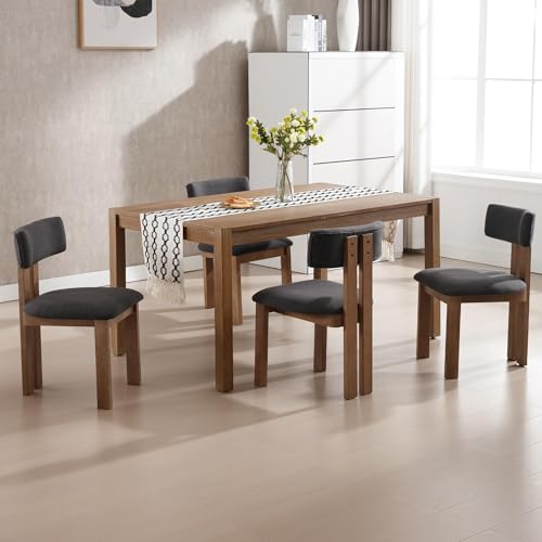 Linen Dining Chairs Set of 4 Modern Farmhouse Kitchen Chairs with Open Low Back Upholstered Wood Side Chairs for Dining Room (4 Count)