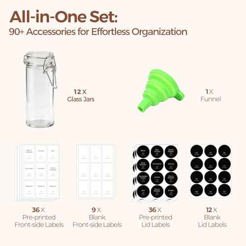 Small Glass Spice Jars with Airtight Lids 4oz 12 Pack with Labels (12 Count)