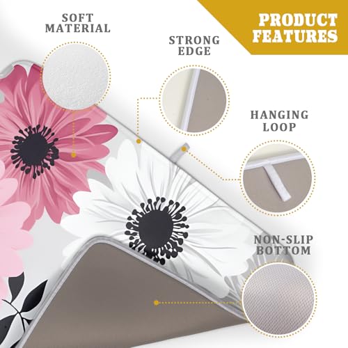 Blossom Florals Dish Drying Mat Abstract Daisy Flower Drainer Pad Absorbent Dish Rack Mats for Coffee Bar 18 X 24 Inch