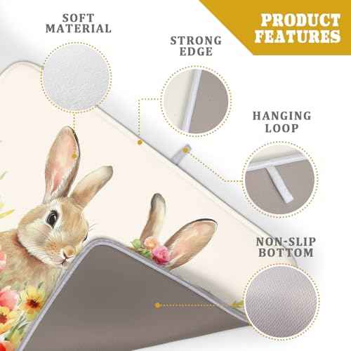 Easter Bunny Dish Drying Mat 18x24 inch Spring Floral Drying Pad Holiday Absorbent Microfiber Dishes Drainer Protector for Kitchen Counter