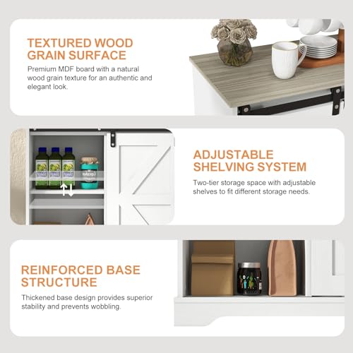 Sliding Barn Door Buffet Sideboard Storage Cabinet Coffee Bar Kitchen Farmhouse Style