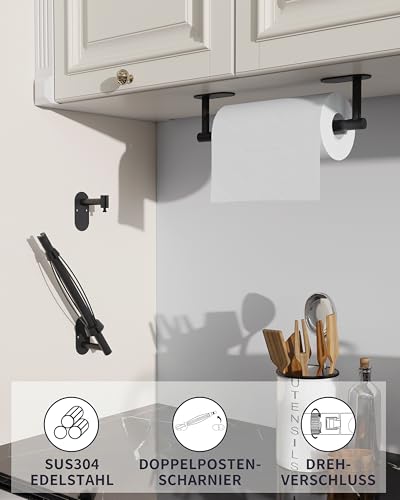 Black Paper Towel Holder Under Cabinet with Damping Self Adhesive