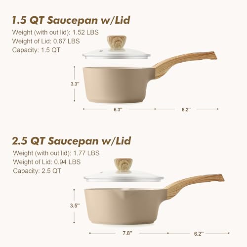 1.5 & 2.5 Quart Ceramic Sauce Pan Sets with Lid