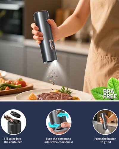 Rechargeable Electric Salt and Pepper Grinder Set with Charging Base (2 Count)