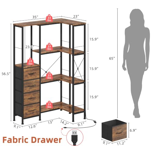 4 Tier Corner Bookshelf with LED Light Strips