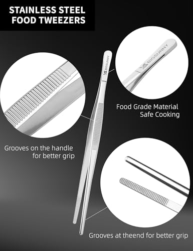 2 Pcs 8.5 Inch Kitchen Tweezers Fine Tweezer Tongs
