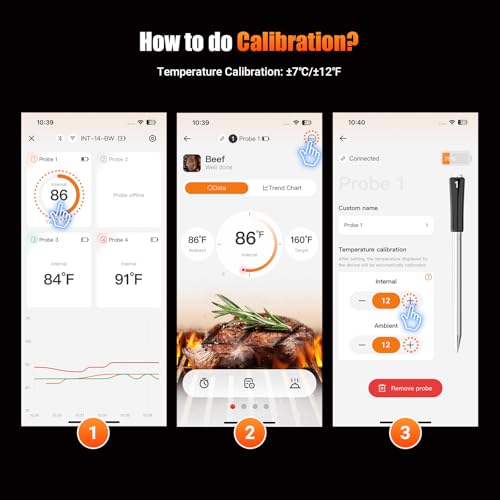 4 Probe WiFi Wireless Meat Thermometer with 360°Readable LCD Standalone Base