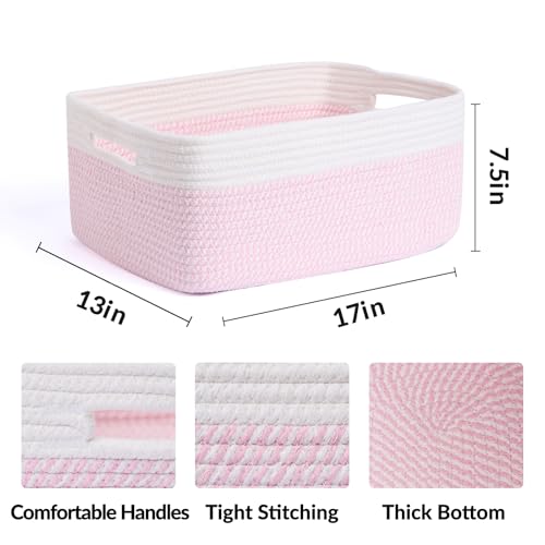 Woven Pink Cotton Storage Baskets (3 Count)