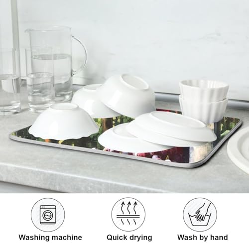 Grapes Wine Glass Bottle Dish Drying Mat for Kitchen Counter Absorbent Microfiber Drying Pad