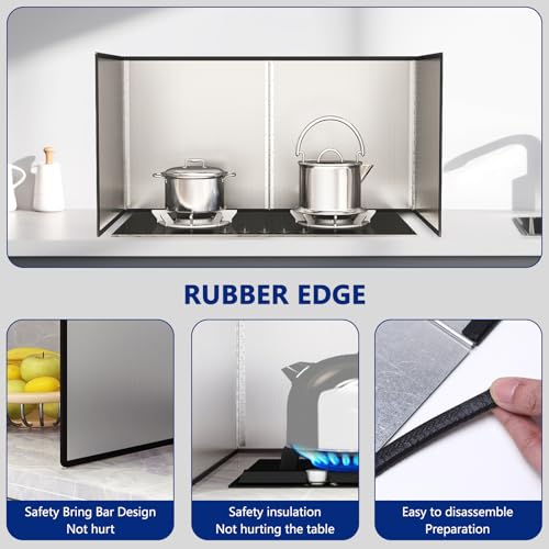 4 Sided Grease Splatter Guard Foldable Splatter Guard for Stove Stainless Steel Oil Splatter Screens Backsplash for Wall Gas Range Frying Pan Camping