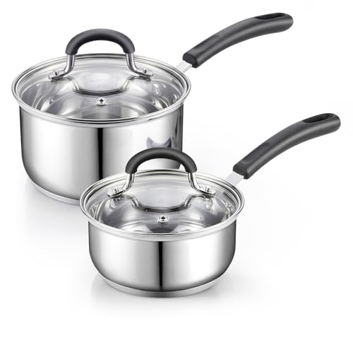 Professional 1 Quart and 2 Quart Stainless Steel Saucepan Set with Lids