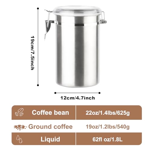 Coffee Canister 4 Pcs Stainless Steel Food Container with Clear Lids Airtight Container Stackable Canisters Kitchen Pantry Storage for Cereal