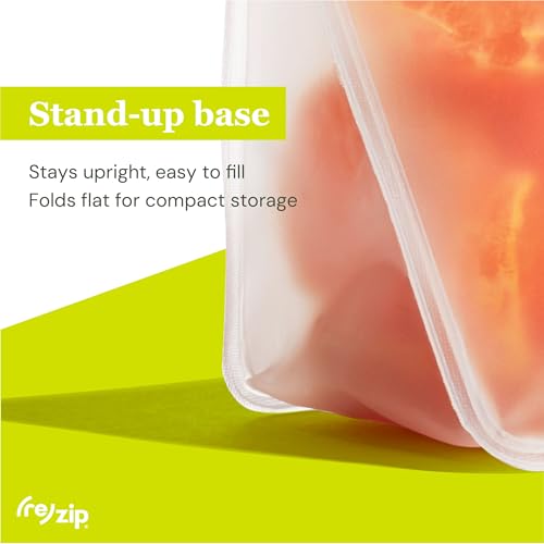 re) zip Reusable Stand-Up Food Storage Bags, Leakproof, 3-Piece, Green