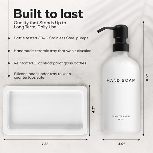 White Glass Soap and Lotion Dispenser Set with Tray by Brighter Barns