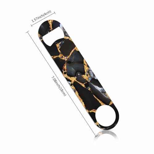 Agate Marble Stainless Steel Bottle Opener Luxurious Polished Quartz Stone Abstract Golden Veins Natural Flat Beer Bottle Opener Keychain for Home Kitchen Bar Restaurant Party Birthday Gift