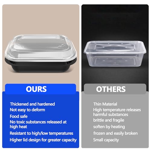 50 Pack (100-Piece) - 38oz Meal Prep Containers Salad & Snack Storage for Lunch | BPA Free & Leakproof Food Containers | To Go Take Out Plastic Bento Box | Microwave, Freezer, Dishwasher Safe (50 Count)