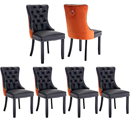 Orange Velvet and Black PU Upholstered Dining Chairs Set of 6 (6 Count)